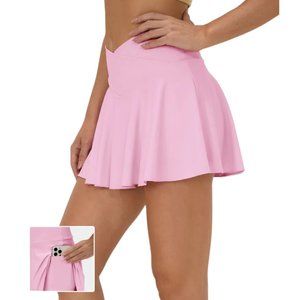 HALARA Cloudful Air High Waist Crossover Pocket Pink Tennis Skirt Size S